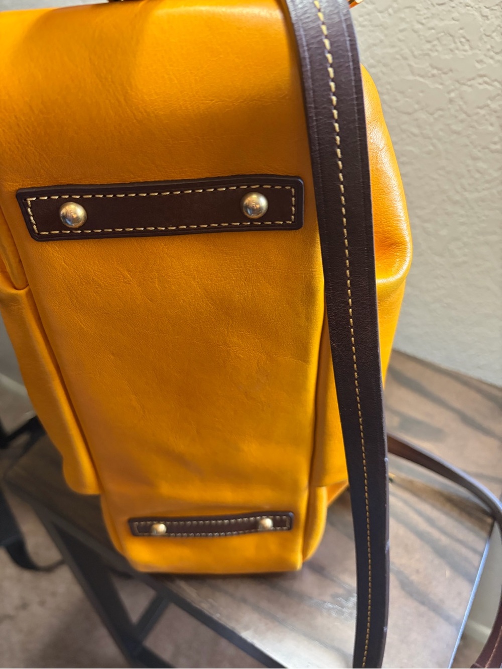 Dooney and Bourke Florentine Stanwich Satchel - Yellow & Brown - Picture 7 of 13